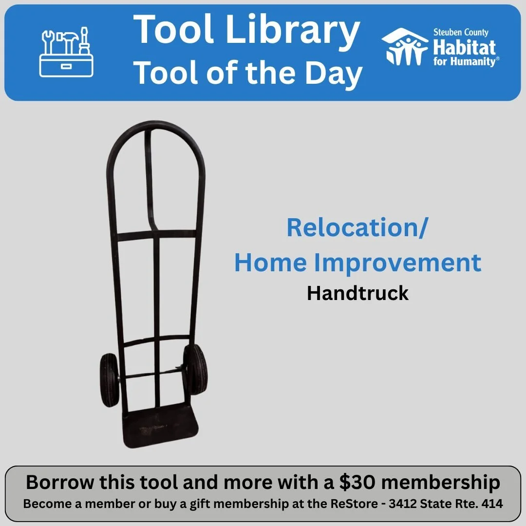 As a member of @sctoollibrary you can save your back, lighten your load and move things a lot faster when you borrow this hand-truck and other moving tools. Join today for only $30 a year. @steubenhabitat @corningrestore @habitatchemung #toollibrary 
