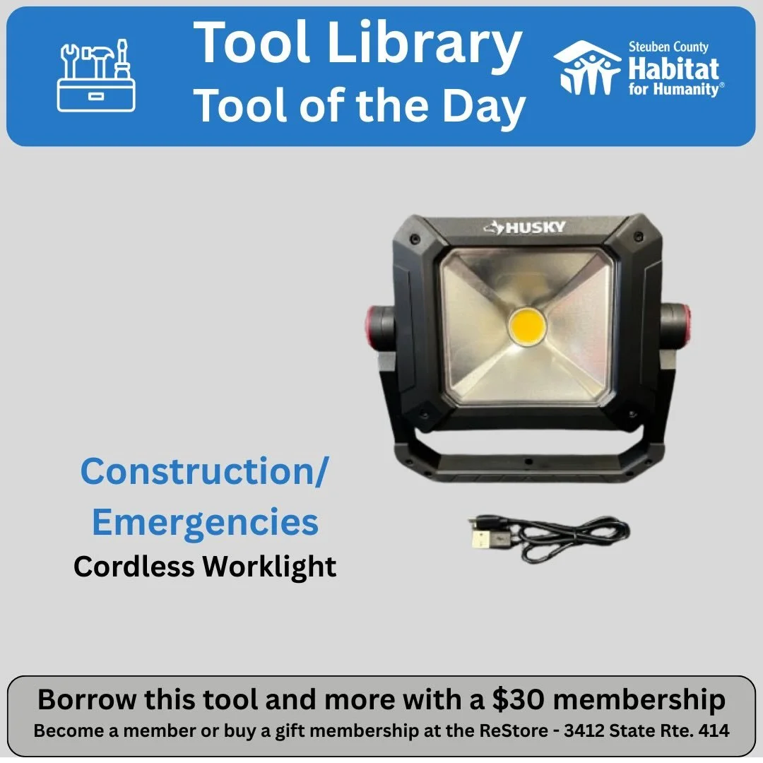 Let there be light!  As a member of the @sctoollibrary you can borrow these nifty cordless work lights to illuminate your next project.  @steubenhabitat @corningrestore @habitatchemung #toollibrary #toolshare