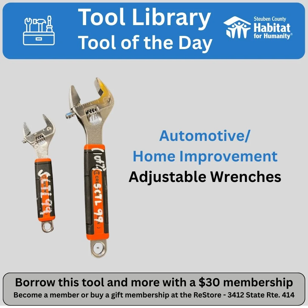 These comfortable adjustable wrenches can be really helpful in assembling things or repairing them. Borrow them any time with a @sctoollibrary membership. @corningrestore @steubenhabitat @habitatchemung #toollibrary #toolshare
