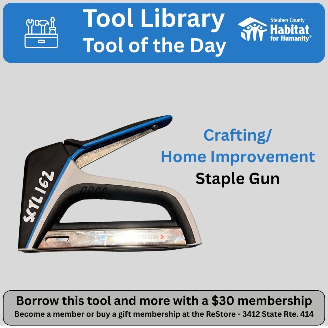A quality staple gun is always nice to have access to. This one is available to you as a member of the @sctoollibrary @steubenhabitat @habitatchemung @corningrestore #toollibrary #toolshare