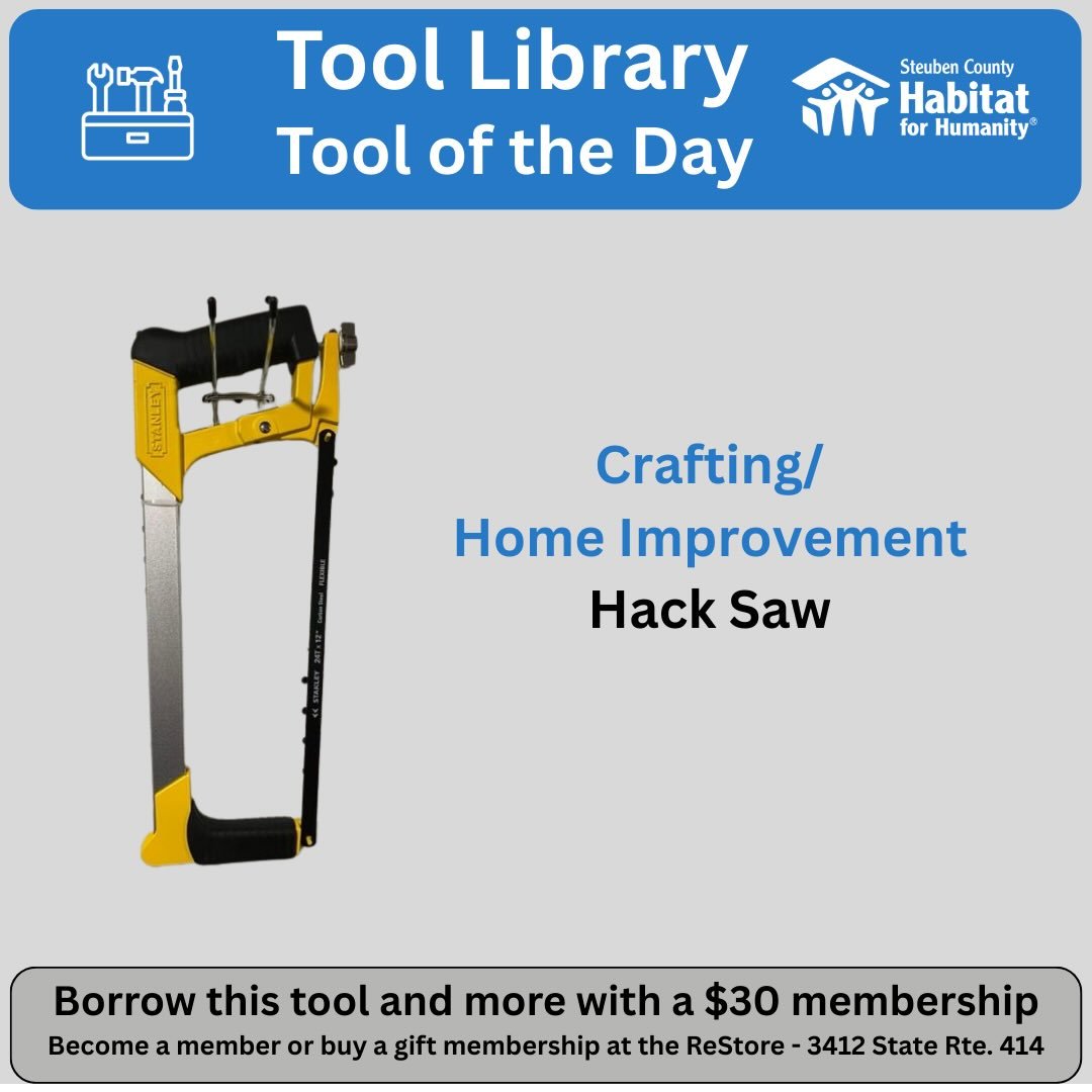 Sometimes good hand tool is the best choice, particularly when doing simple tasks or working in tight spaces. This hacksaw is one of those, able to easily cut through steel pipe, rod and more.  @sctoollibrary members can borrow it today. @steubenhabi
