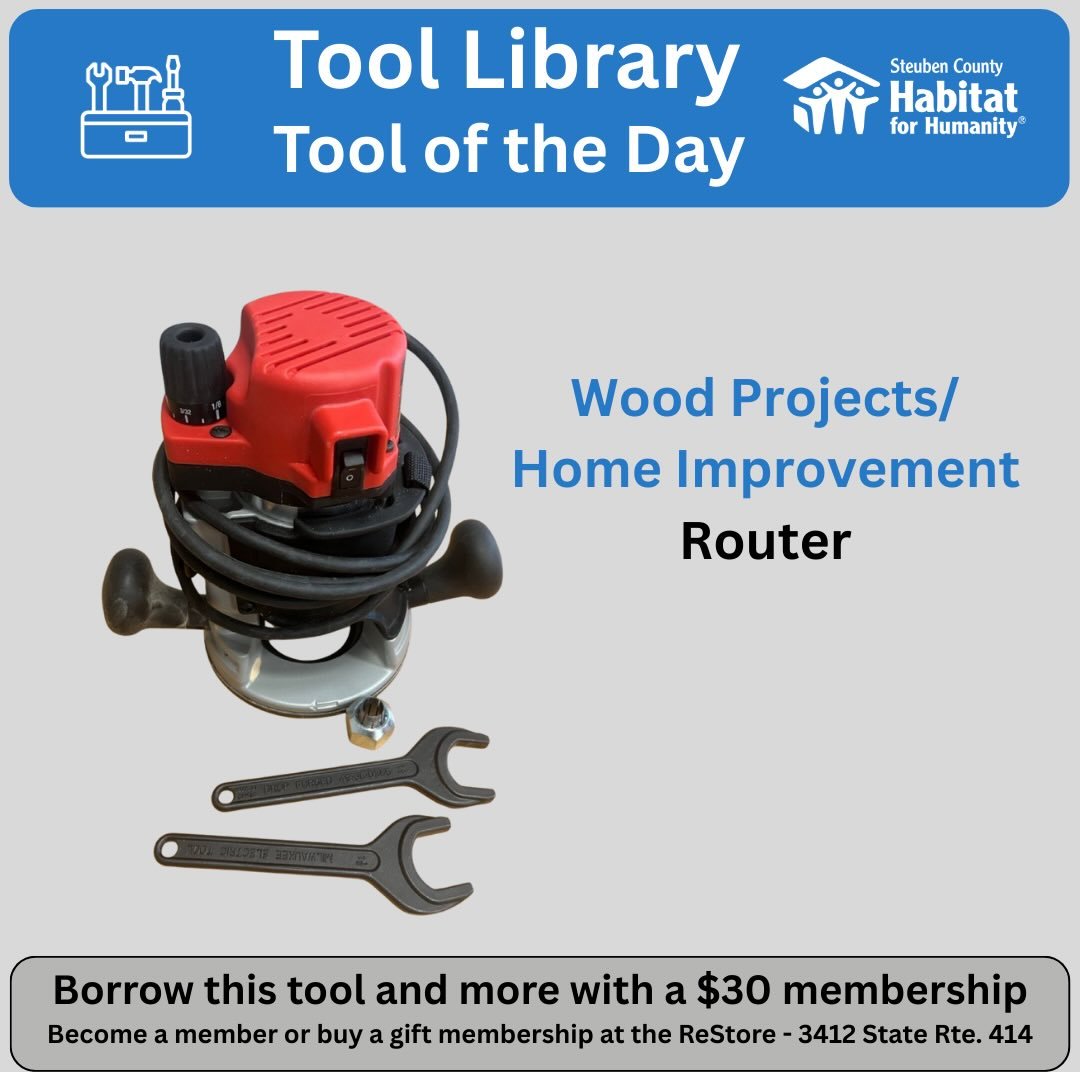 This powerful router is perfect for rounding edges, making wood trim or cutting laminate. You can borrow it when you need it as a @sctoollibrary member. @corningrestore @steubenhabitat @habitatchemung #toollibrary #toolshare