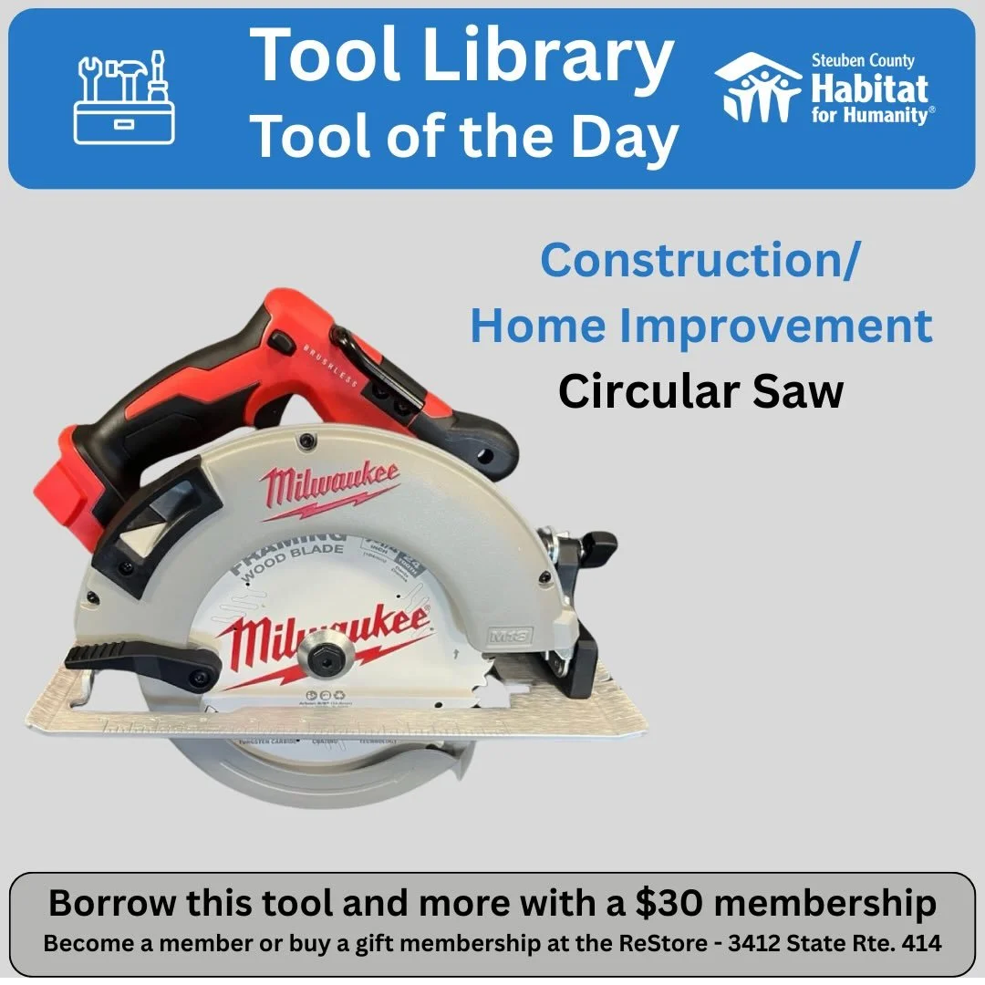 These cordless circular saws are some of our most popular tools for good reason. You can borrow this and other great tools as a @sctoollibrary member. @corningrestore @steubenhabitat @habitatchemung #toollibrary #toolshare