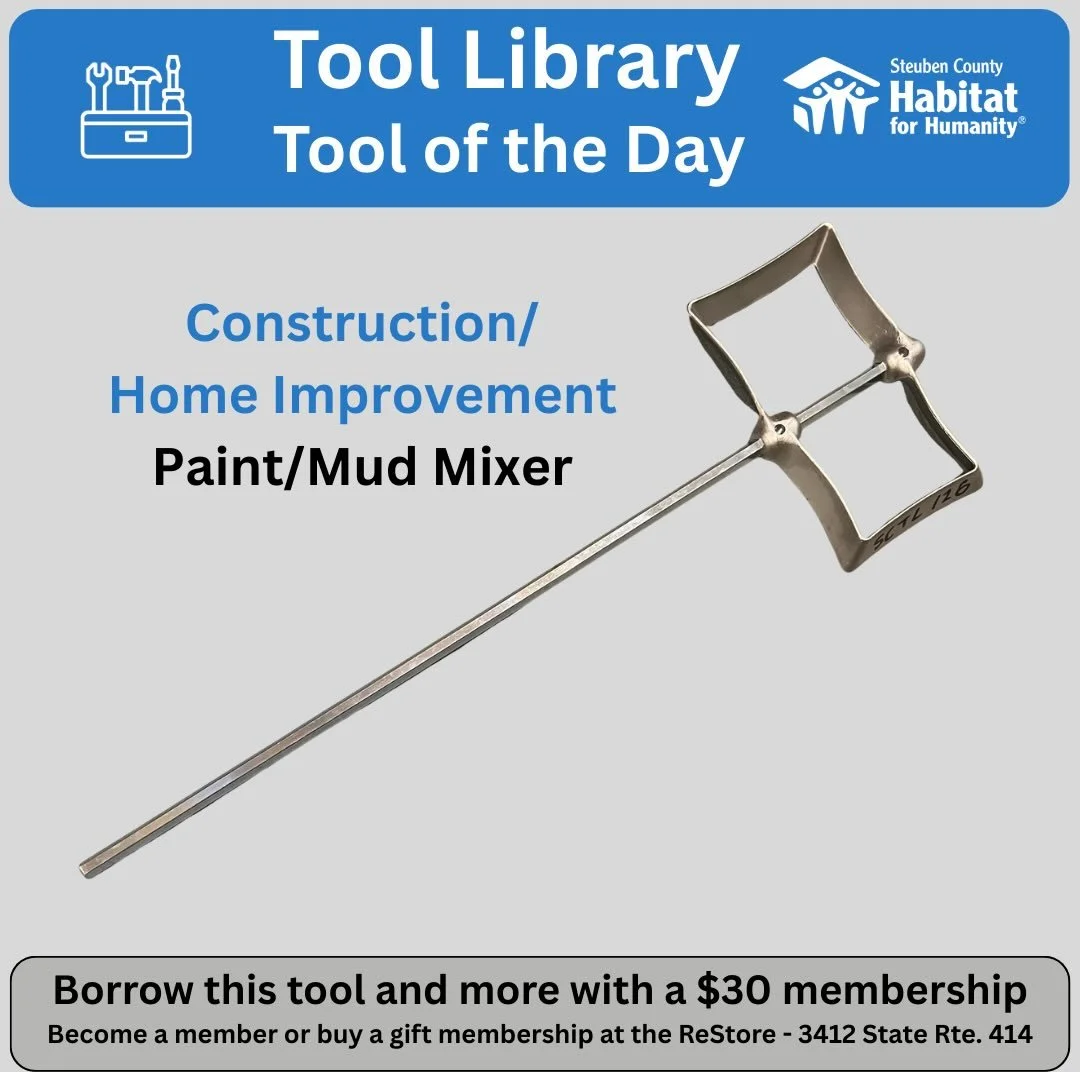 It&rsquo;s a simple tool, but this mixer can save a lot of time and energy when paired with cordless drill and a bucket of paint or drywall mud. Get it when you need it with a. @sctoollibrary membership. @corningrestore @steubenhabitat @habitatchemun