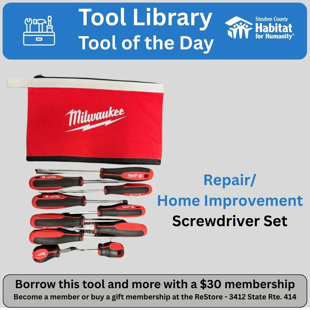 Got a loose screw or a repair or assembly project?  This screwdriver set will be quite helpful. @sctoollibrary members can borrow it and over 150 other tools anytime they need them. @corningrestore @steubenhabitat @habitatchemung #toolshare #toollibr