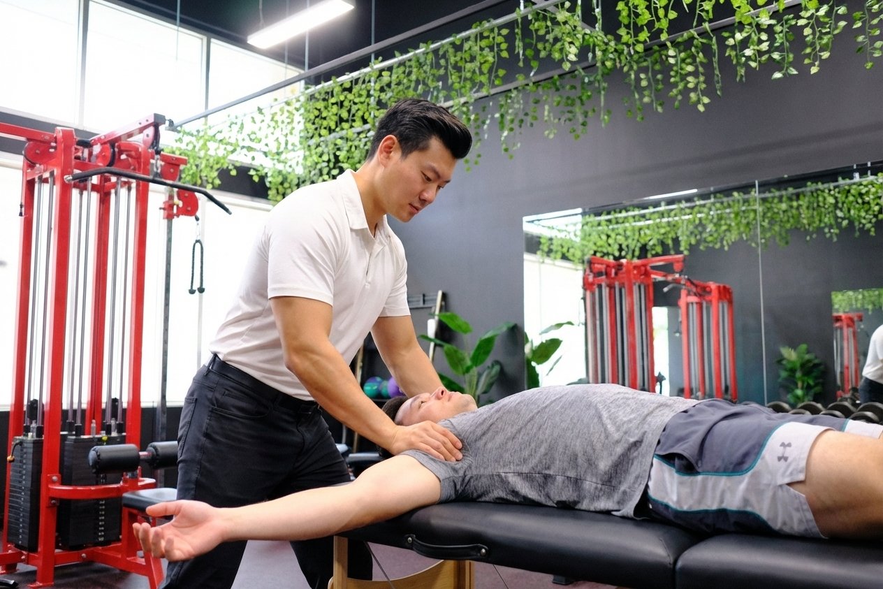 Patient working with a provider at a physical therapy clinic in Sunrise, FL receiving personalized manual therapy treatment