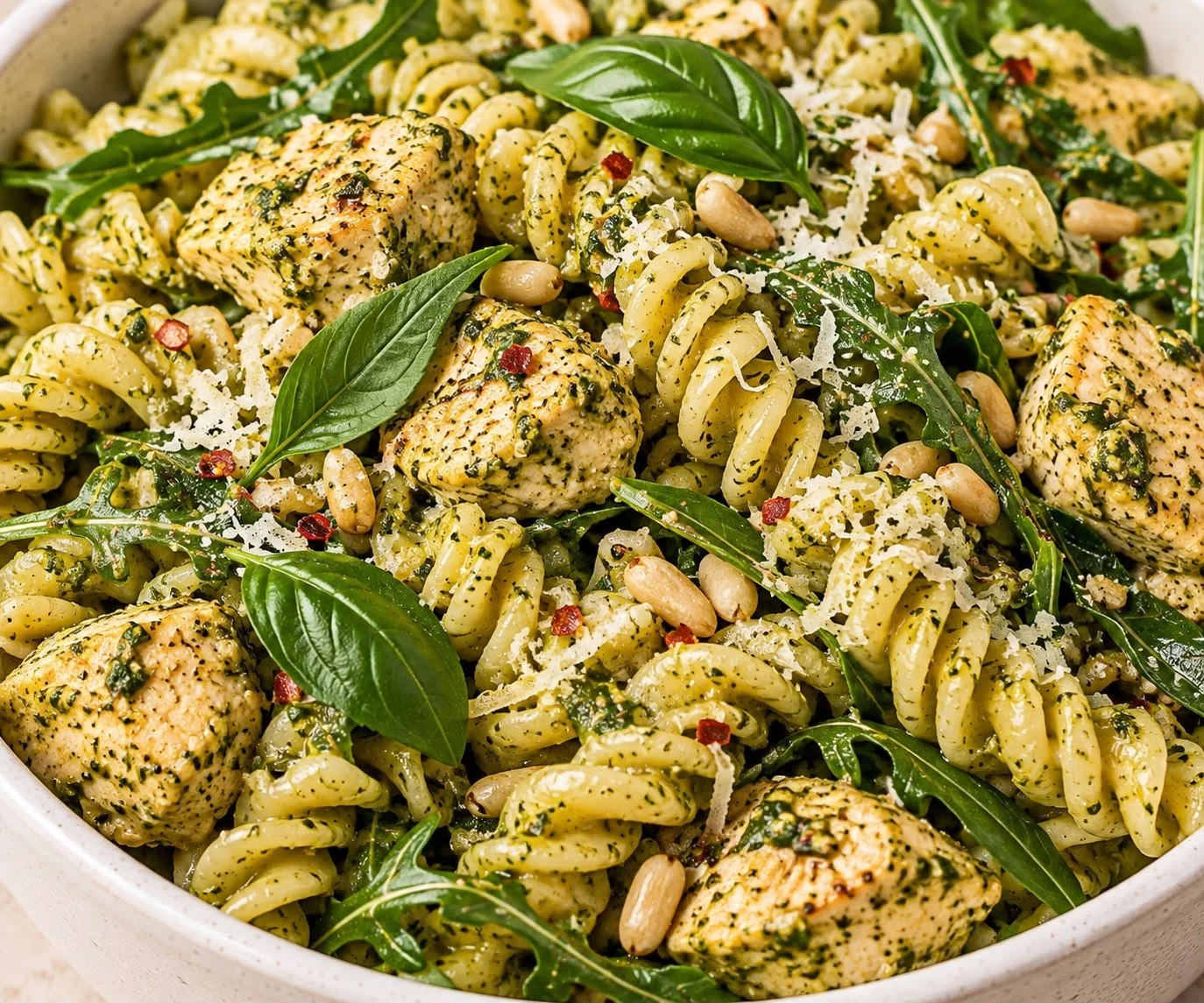 Halal Pesto Chicken Pasta Bowl