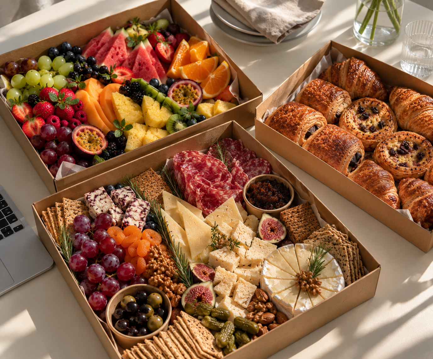 Plattaire sharing platters with pastries, fruit and cheeses