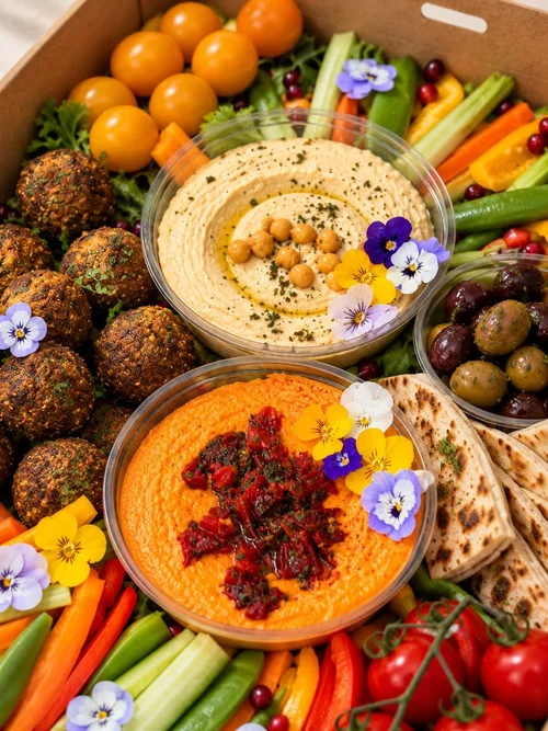 Vegan falafel and mezze platter for meetings