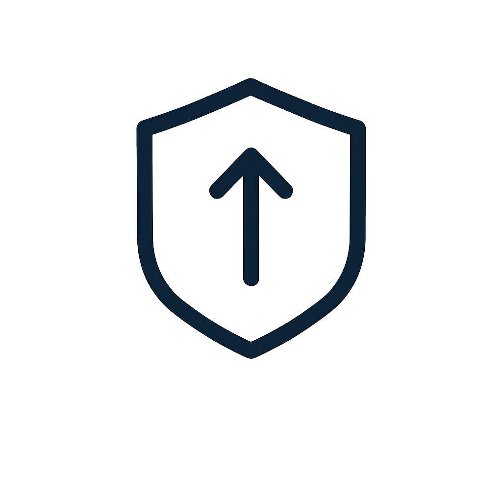Security shield icon with an upward arrow symbol in the center.