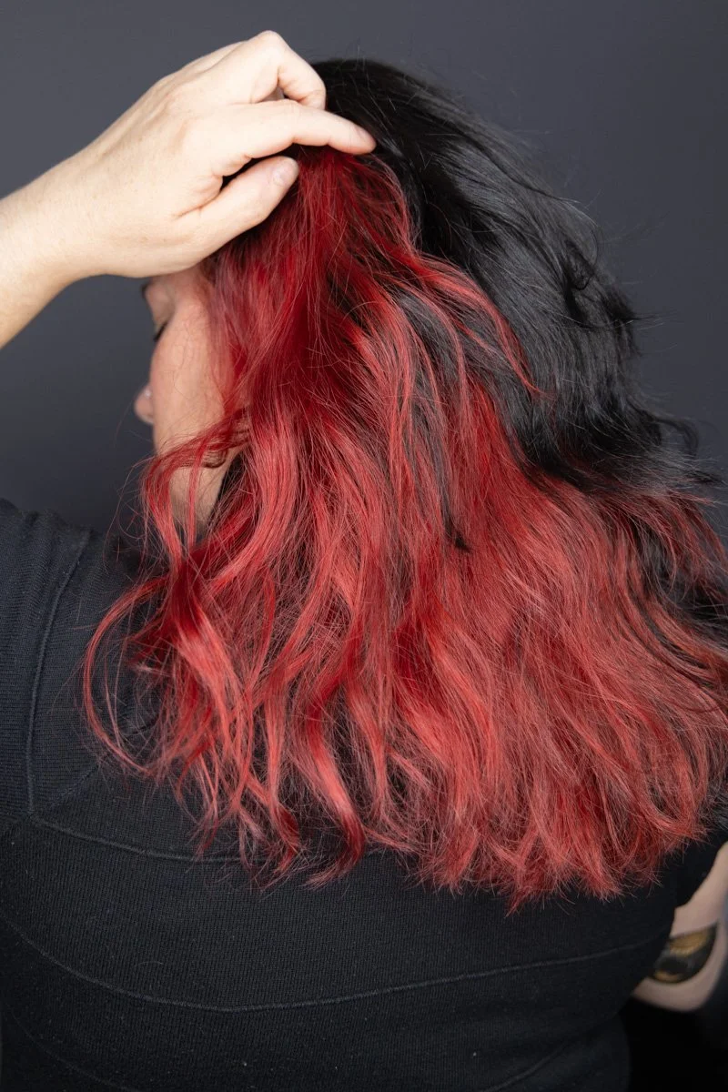 Hair color milford CT, milford CT, salon in milford CT, salon near me, red hair, grey hair, grey hair coverage, red and black hair, 06460, salon in CT, milford CT hair stylist, hair stylist near me, hair color women's hair, hair cut, women's hair cut