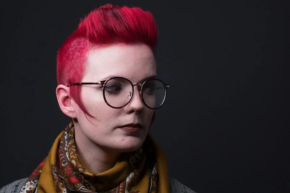 Vivid hair color, chelsea haircut, red hair, fashion color hair