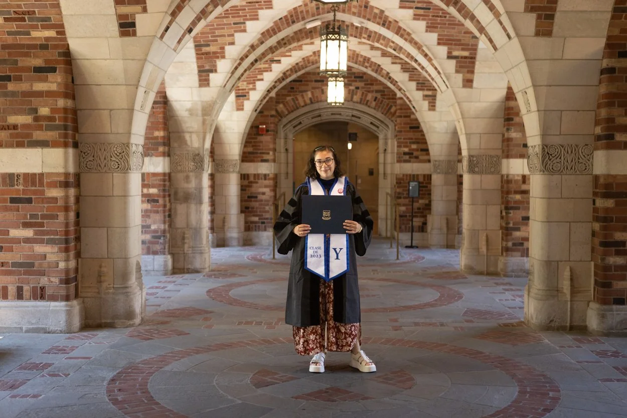 Latina woman photo shoot for PHD graduation from Yale