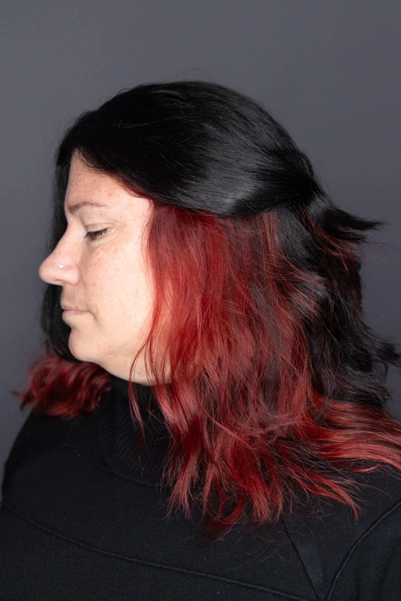 Hair color milford CT, milford CT, salon in milford CT, salon near me, red hair, grey hair, grey hair coverage, red and black hair, 06460, salon in CT, milford CT hair stylist, hair stylist near me, hair color women's hair, hair cut, women's hair cut