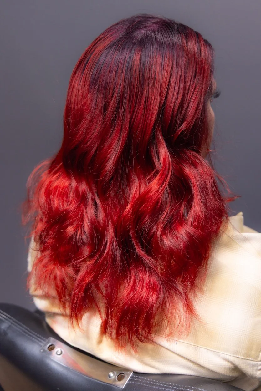 Hair color milford CT, milford CT, salon in milford CT, salon near me, red hair, grey hair, grey hair coverage, red and purple hair, 06460, salon in CT, milford CT hair stylist, hair stylist near me, hair color women's hair, hair cut, women's hair cu
