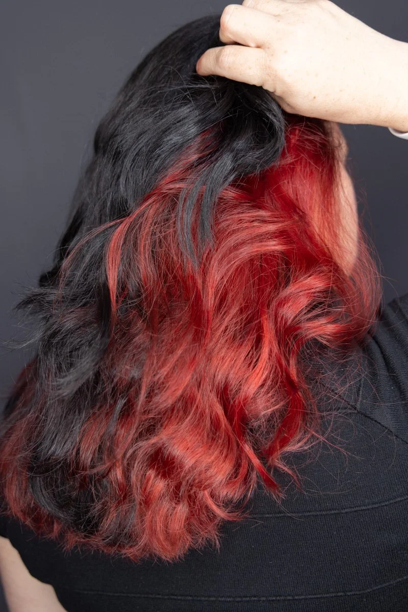 Hair color milford CT, milford CT, salon in milford CT, salon near me, red hair, grey hair, grey hair coverage, red and black hair, 06460, salon in CT, milford CT hair stylist, hair stylist near me, hair color women's hair, hair cut, women's hair cut