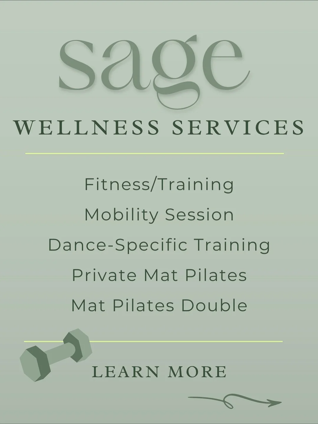 Did you know Sage also offers wellness services? Wellness services are here to help you move better and feel stronger doing the things you love.

Reach out today to see how we can help!
.
.
.
.
.
.
.
#MoveWithIntention #MindfulMovement #FunctionalStr