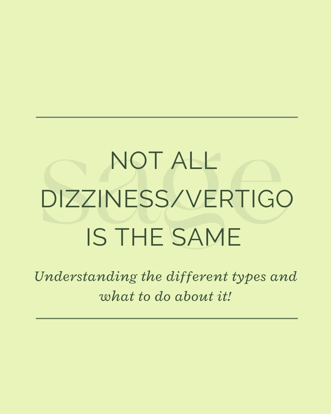 Not all dizziness is the same &mdash; and that&rsquo;s why treatment isn&rsquo;t either.

&ldquo;Dizzy&rdquo; can mean spinning (BPPV), imbalance from one inner ear not working well (UVH), migraine-related episodes, neck-driven dizziness, or somethin