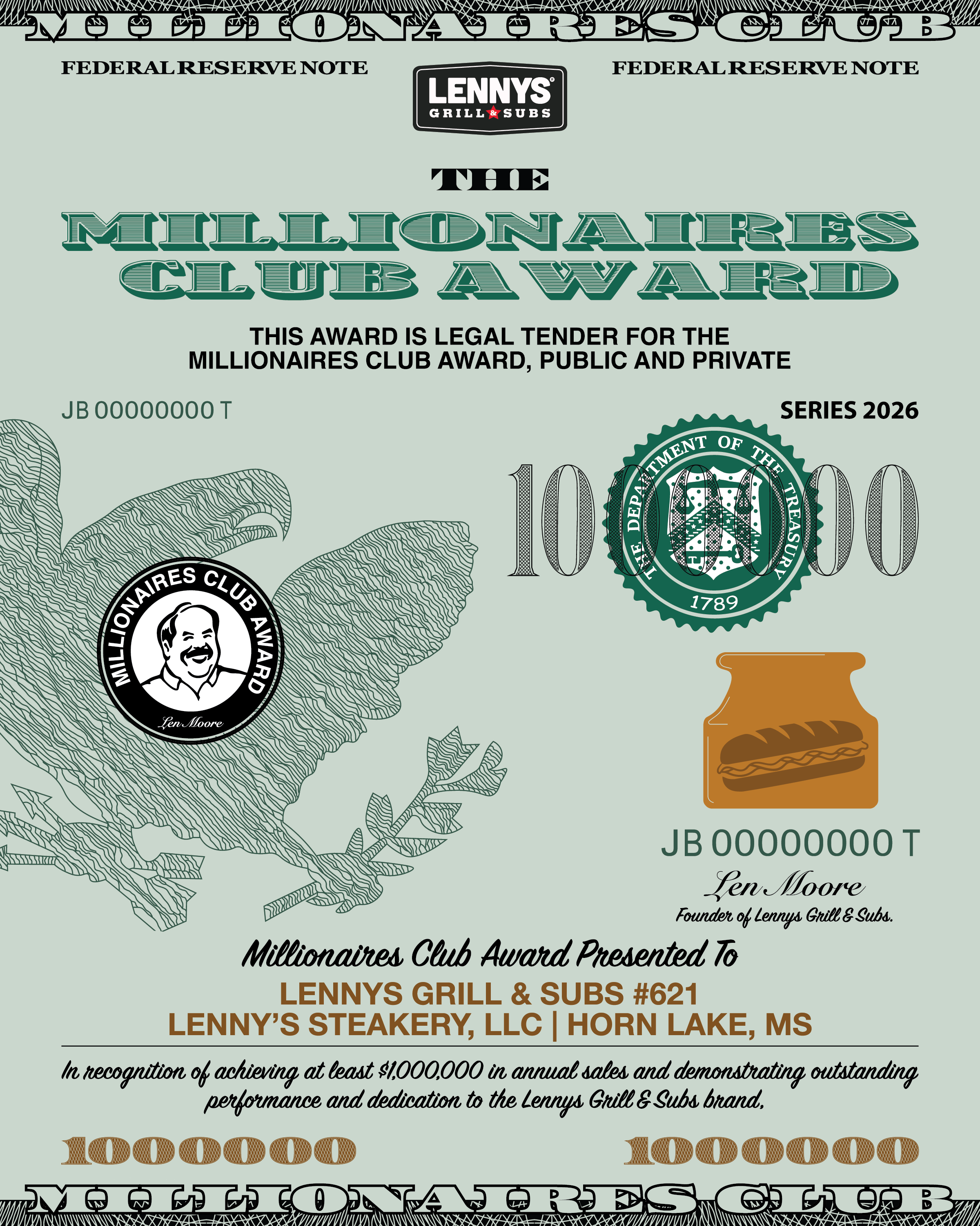 Millionaires Club Award Design