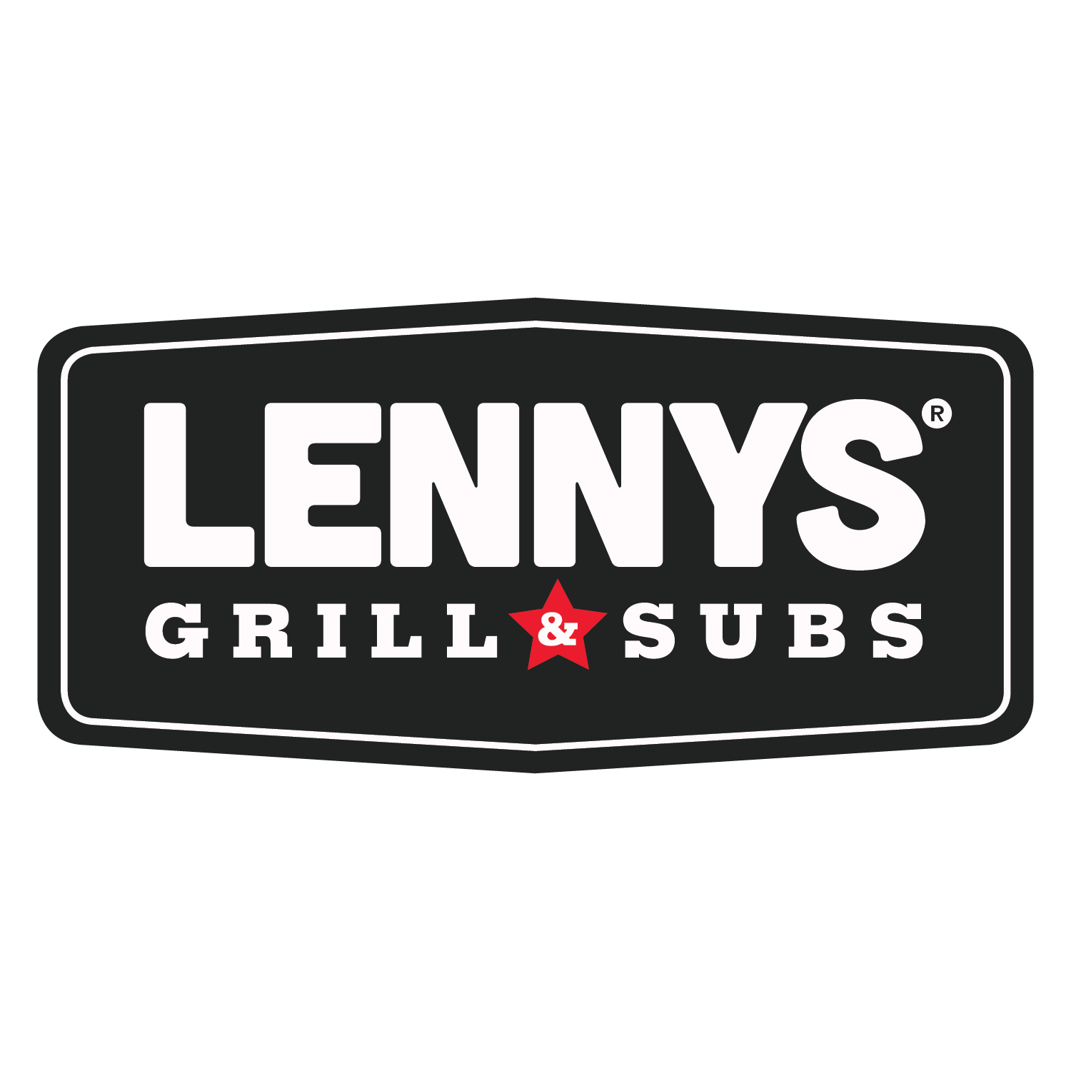 Lenny's Grill & Subs logo with black background, white text, and a red star with an ampersand in the center.