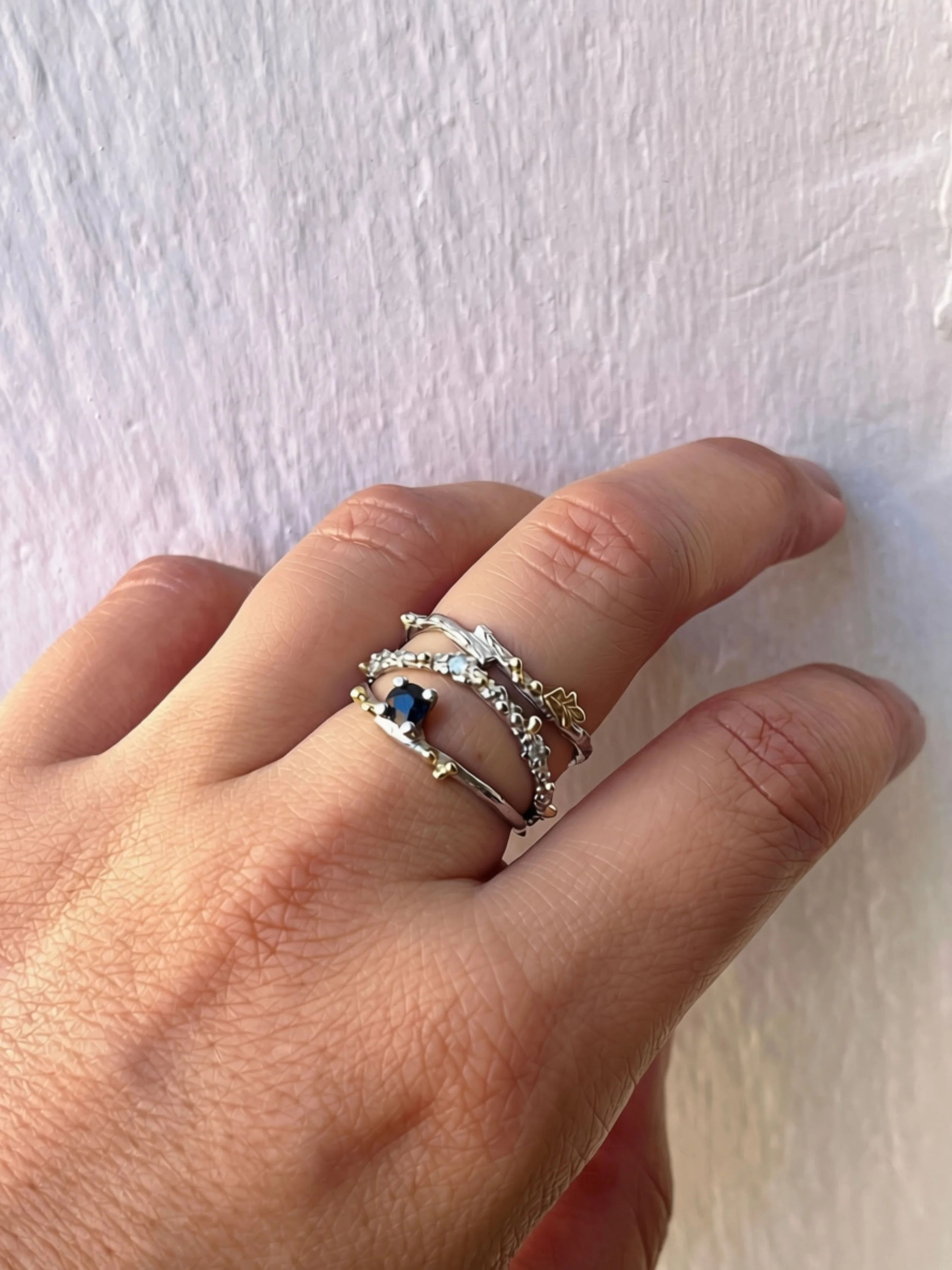 Sapphire and diamond trio ring