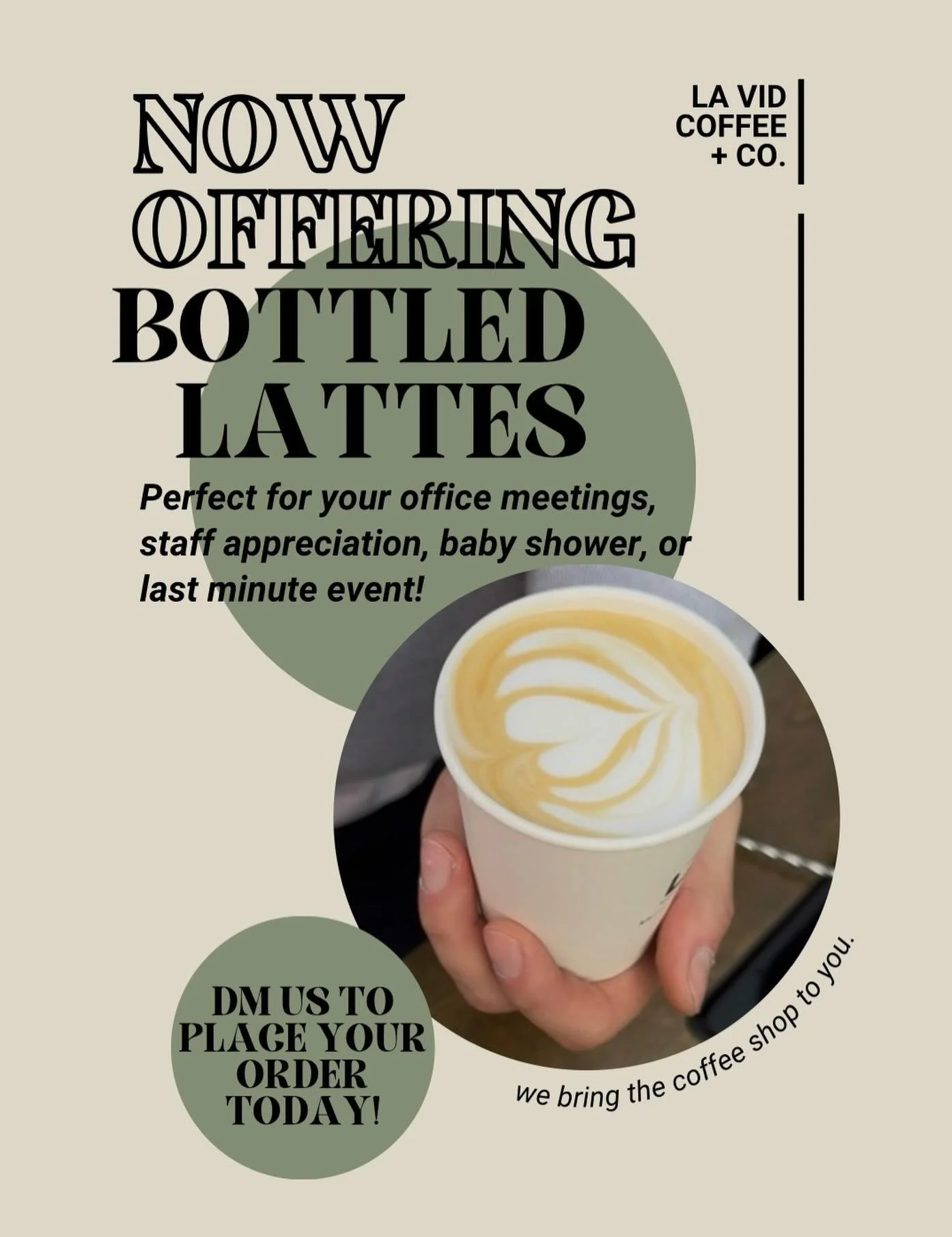 ✨BOTTLED LATTES✨

Did you know we offer Bottled Lattes? Customized to fit any event you&rsquo;re hosting, they are the perfect special touch to a more impactful moment. ☕️

DM us today to place your order! Your guests will THANK YOU! 🙏 

#bottledlat