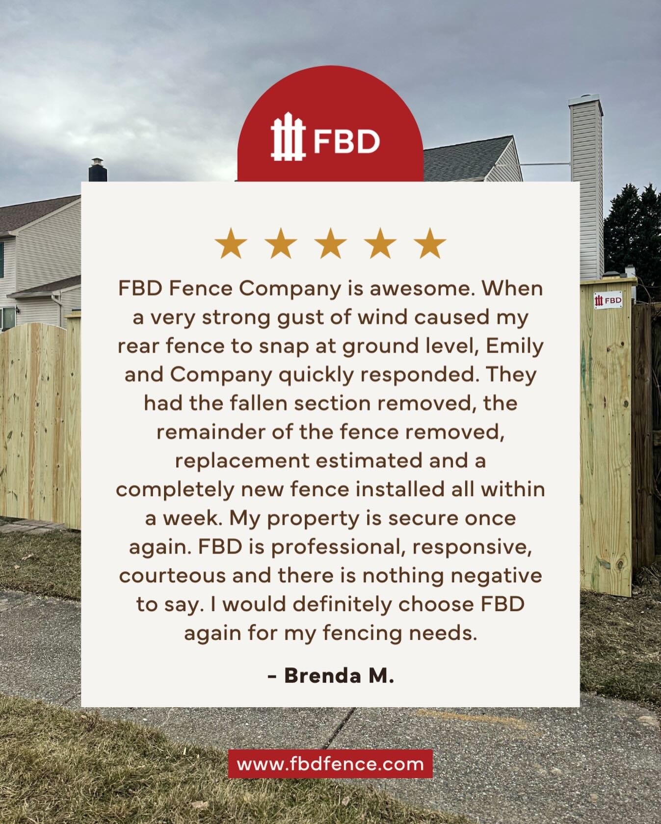 Another five-star review for FBD! 🤩

For some a fence might be &ldquo;just a fence,&rdquo; but for many, it&rsquo;s so much more than that. 

A fence is security, privacy, and a place that preserves joy with your family. 

We take great pride in our