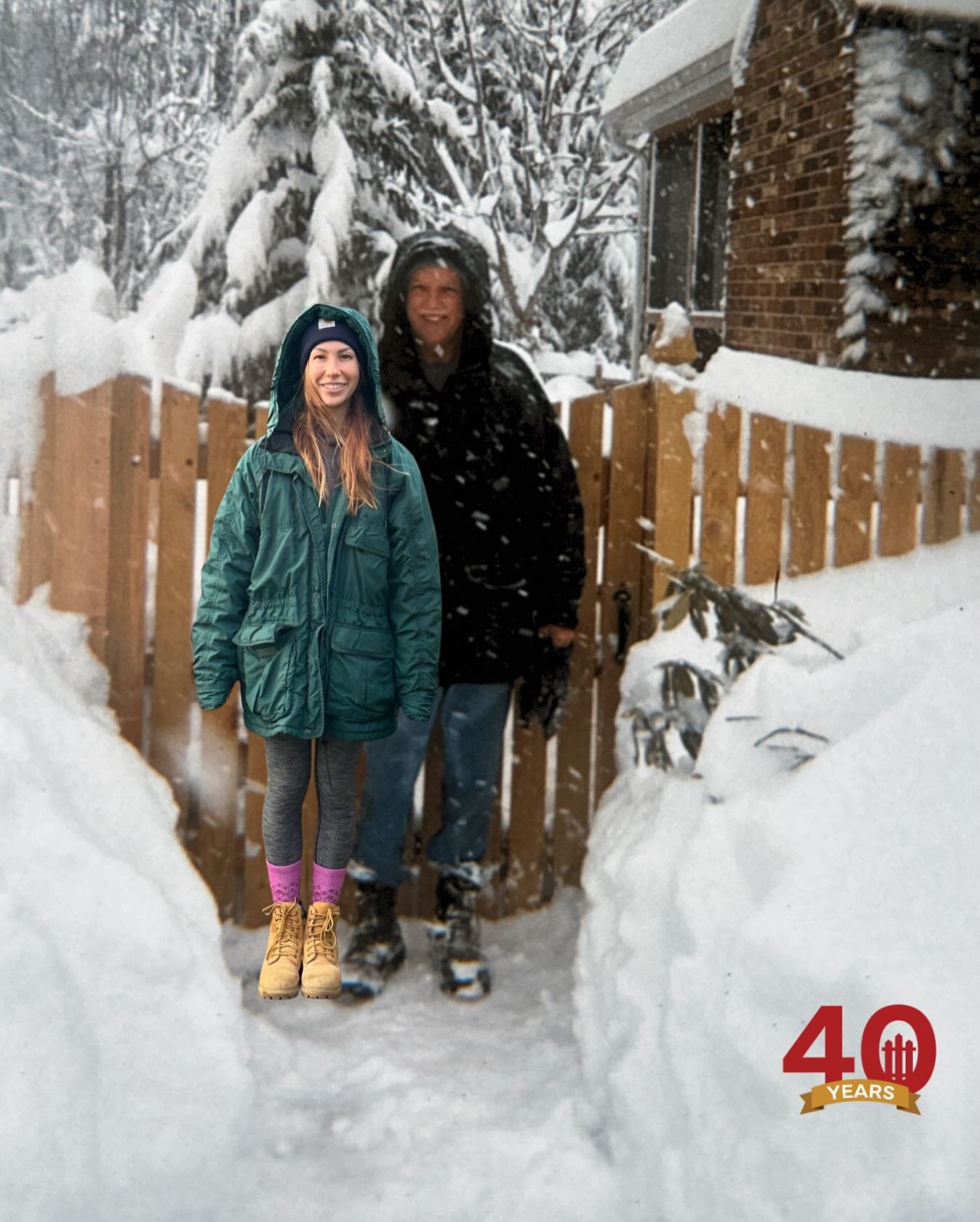 A little father-daughter edition of who wore it better😂

It&rsquo;s hard to tell from this photo (and the likely disposable camera my dad always had), but I&rsquo;m wearing his same snow coat! 

It is a classic dad coat that has been worn for years 