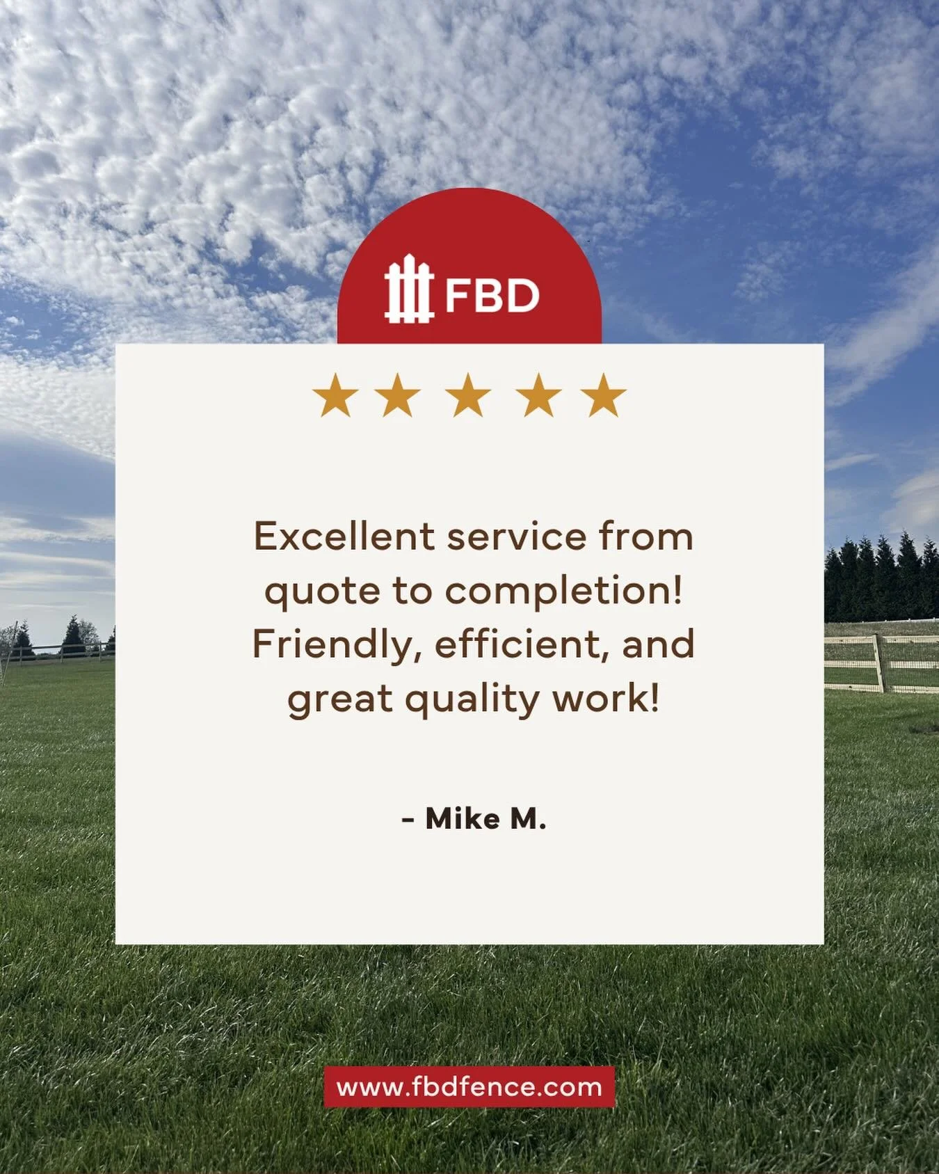 Another day, another five-star review for the FBD team! 

Shoutout to Wilson and his crew for another quality Fences By Doug build🤩! 

Every fence we build is another nod to my dad and his legacy of quality craftsmanship. 

Curious about what we cal