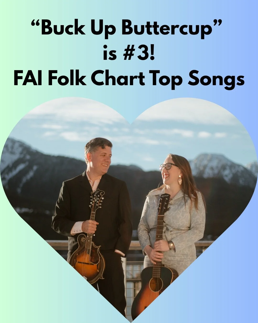 WOW! Thank you @folk_alliance radio DJS! August charts delivered very sweet news for us! The Heists &ldquo;Buck Up Buttercup&rdquo; debuted at #3 on the August FAI Folk Chart Top Songs of the Month; &ldquo;Break &amp; Mend&rdquo; is #15 on the August