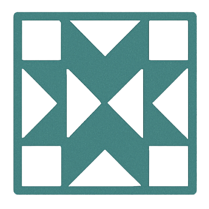 A teal square plastic grid with various cut-out shapes, including squares, triangles, and diamonds.