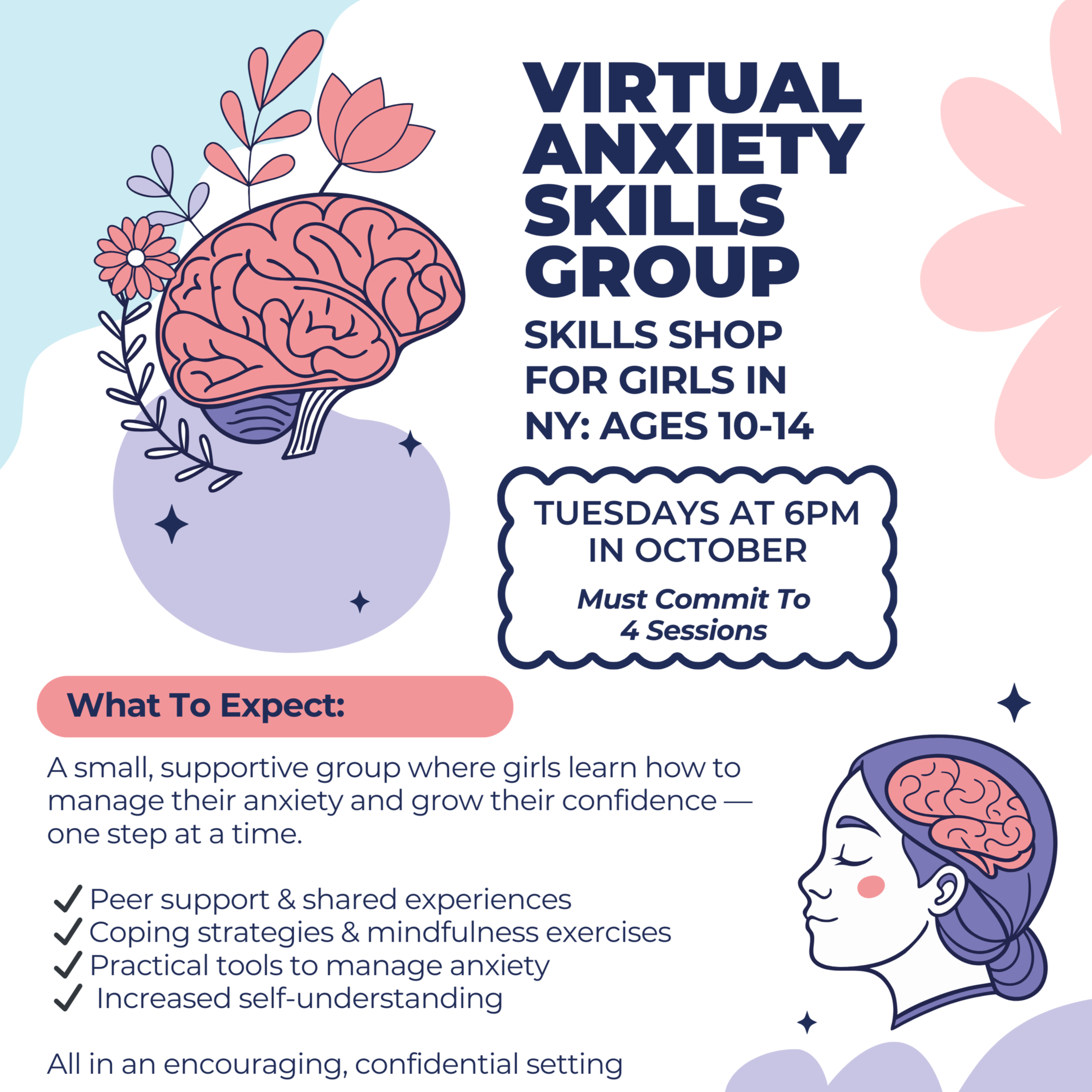 Virtual Anxiety Skills Group for Girls (Ages: 10-14)