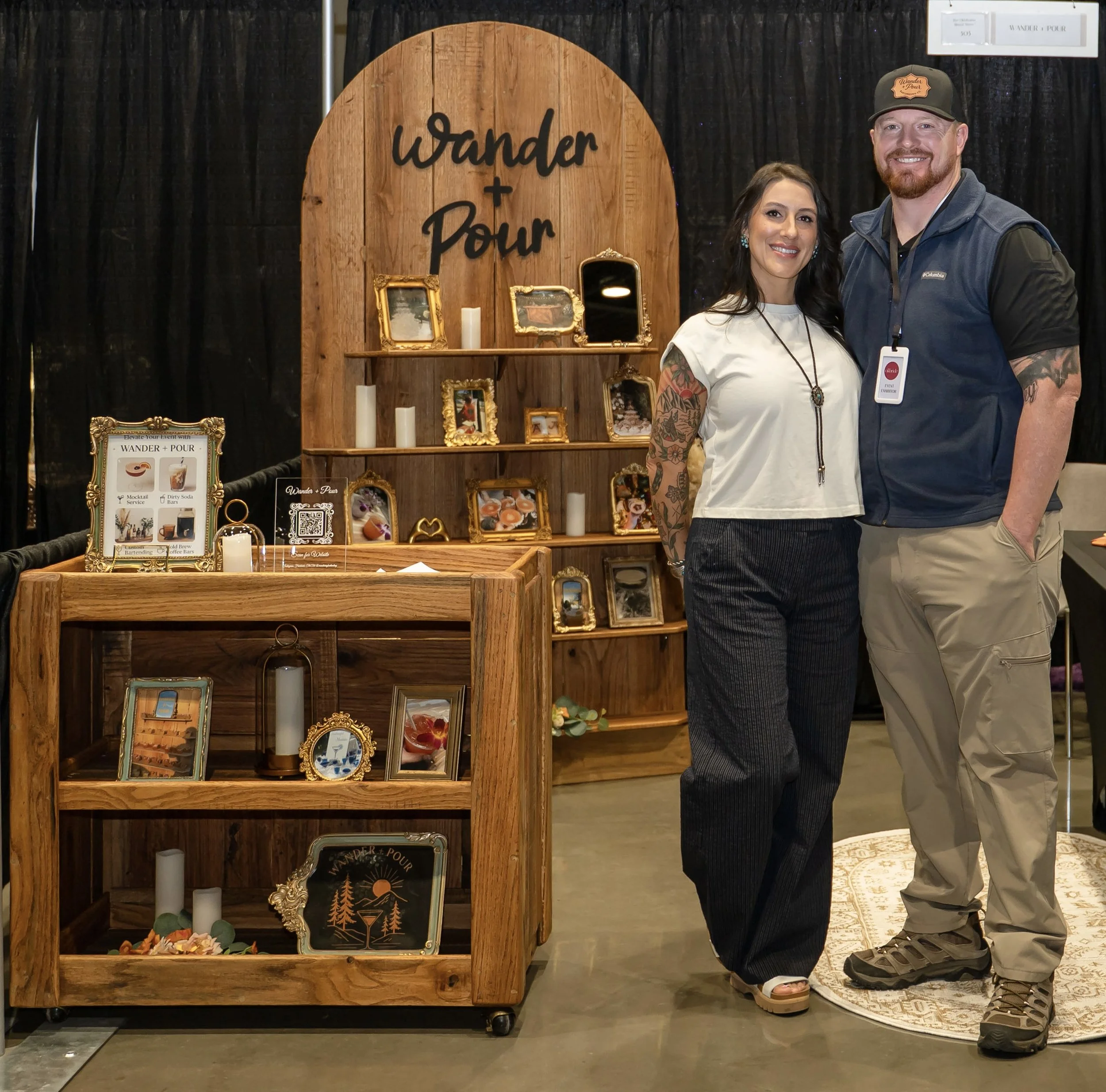 Wander + Pour mobile bartending setup at an event featuring styled bar service and cocktail experience in Oklahoma.