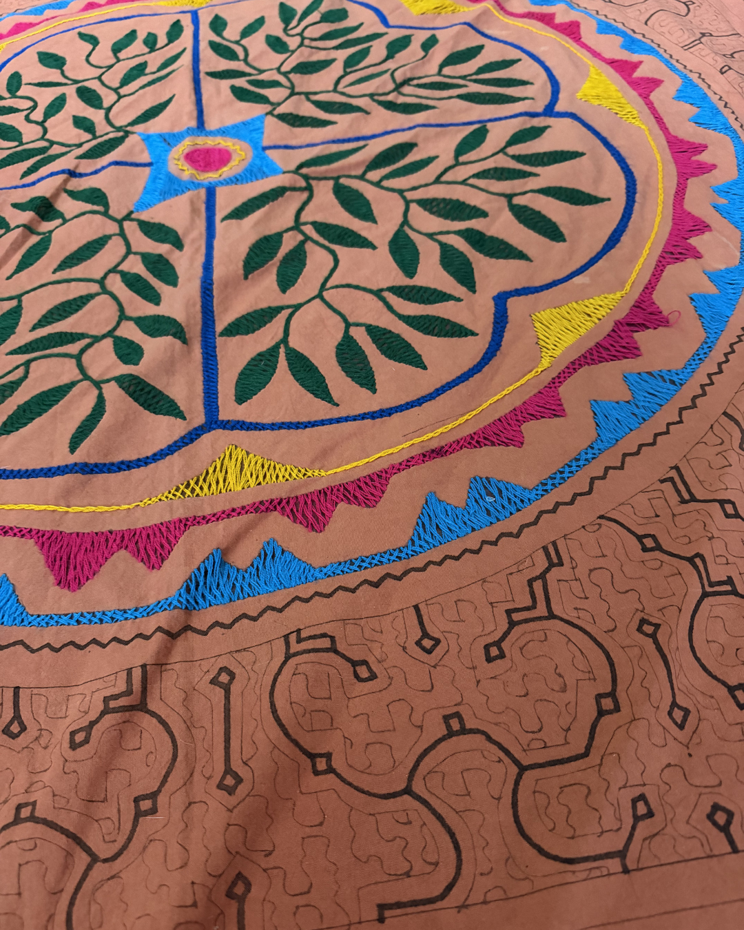 Plant Dyed and Hand Embroidered Shipibo Tapestry (57" x 54")