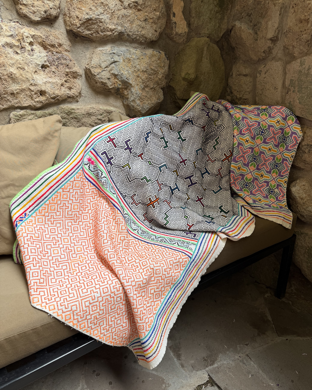 Antique Shipibo Hand-Embroidered Tapestry (63" x 26")