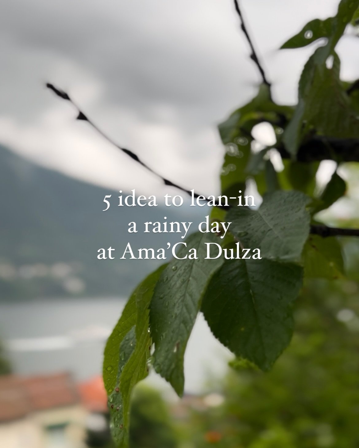 5 idea to lean in a rainy day at Ama&rsquo;Ca Dulza:

🌿 Watch the clouds roll in and the trees catch every drop 
🛏️ Linger in bed
🎲 Play a board game
📖 Get lost in a book
🍷 Enjoy a tasty lunch or aperitif at Bottega @dalucianolaglio 

Because wh