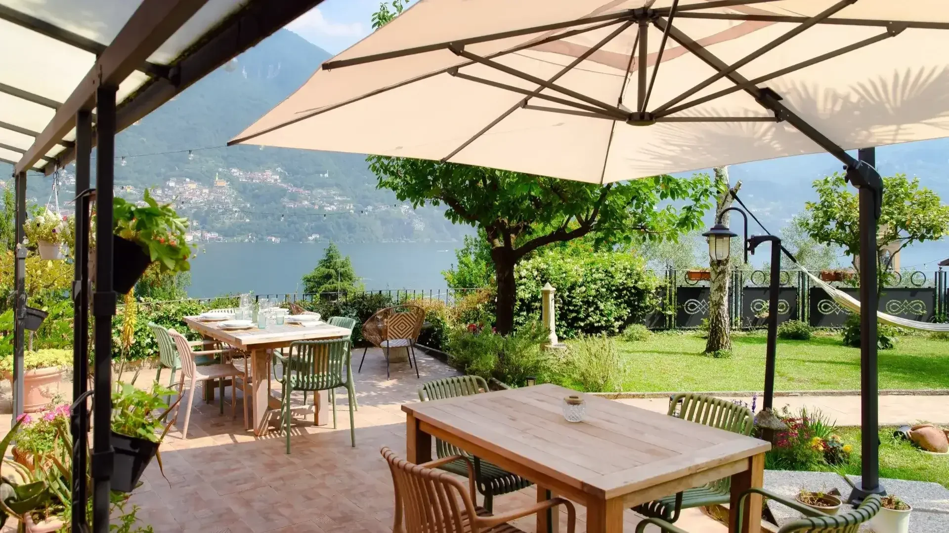 Shaded alfresco dining area