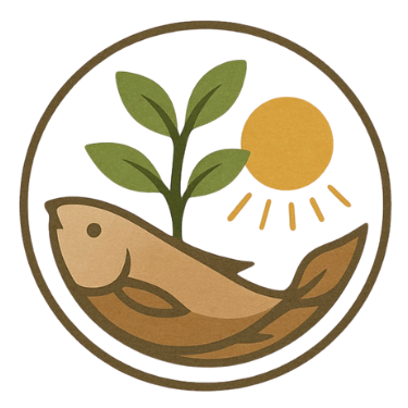 A stylized drawing of a seedling growing in a hand with the sun shining in the background.