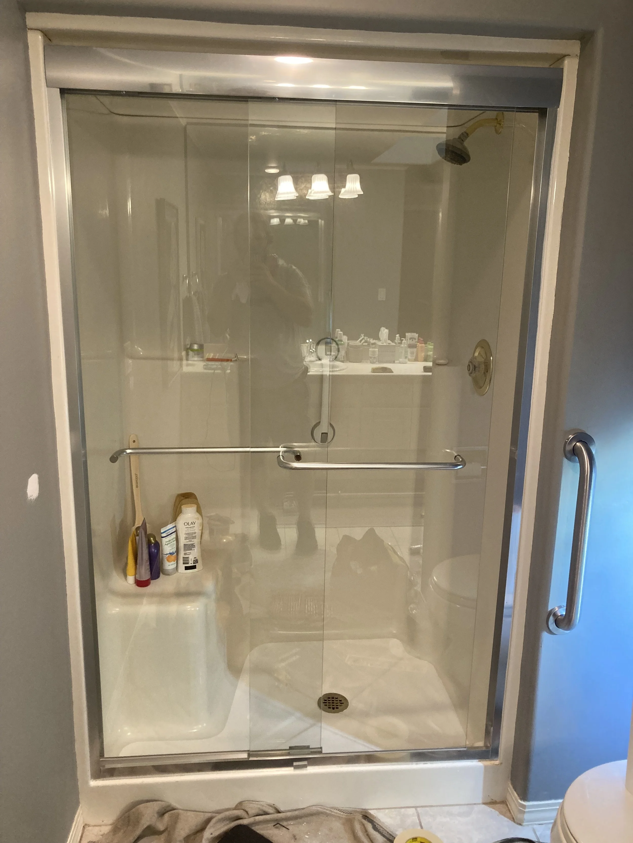 Glass shower door installed