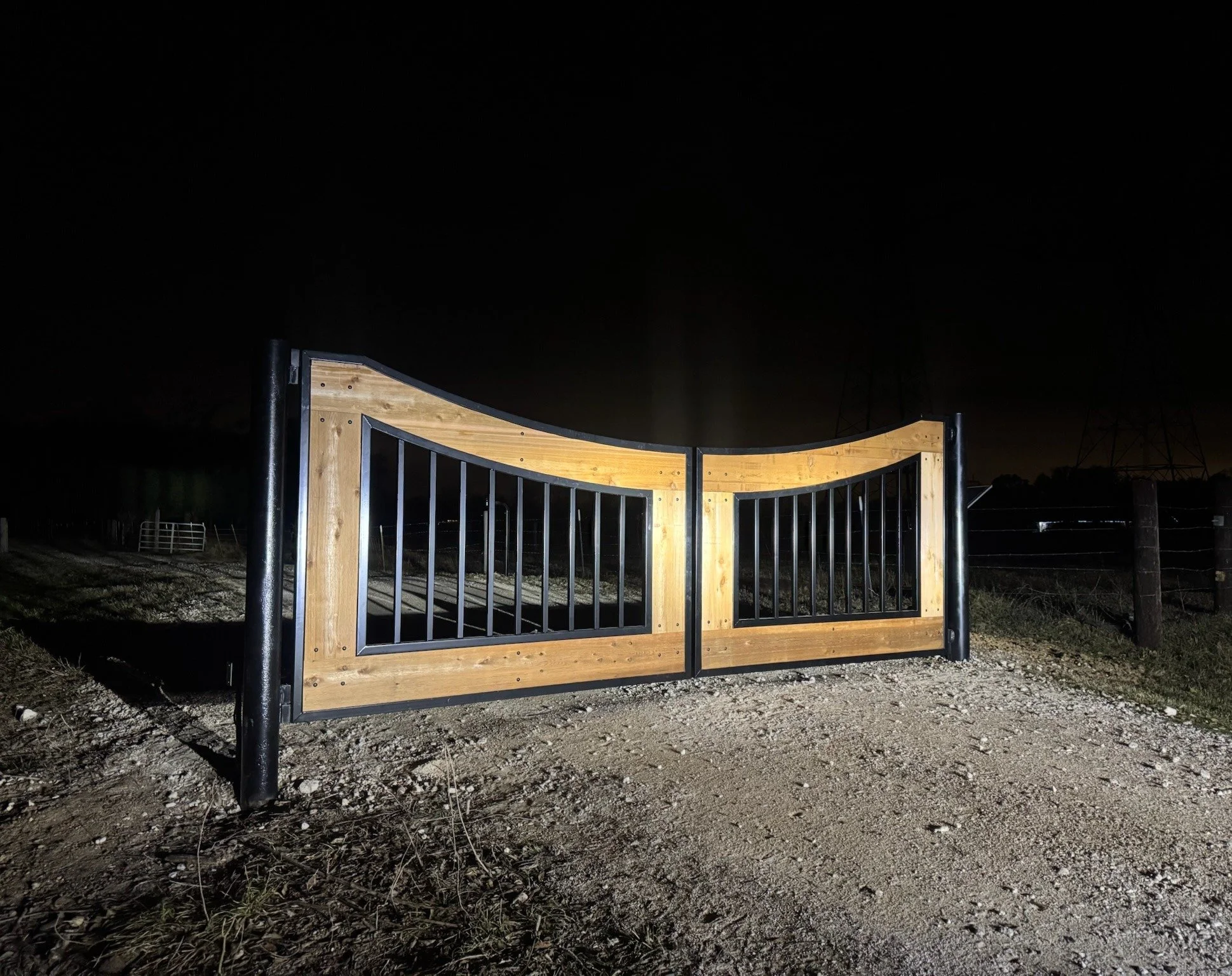 Custom.Wood.Metal.Entrance.Night.FortBend.County.TX.JPG
