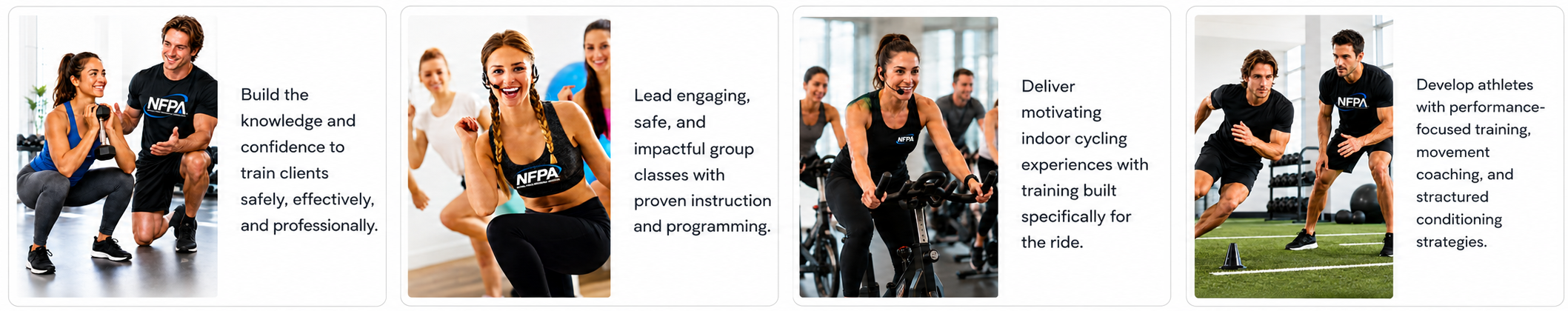 NFPA serves personal trainers, group fitness instructors, indoor cycling instructors, and sports performance specialists