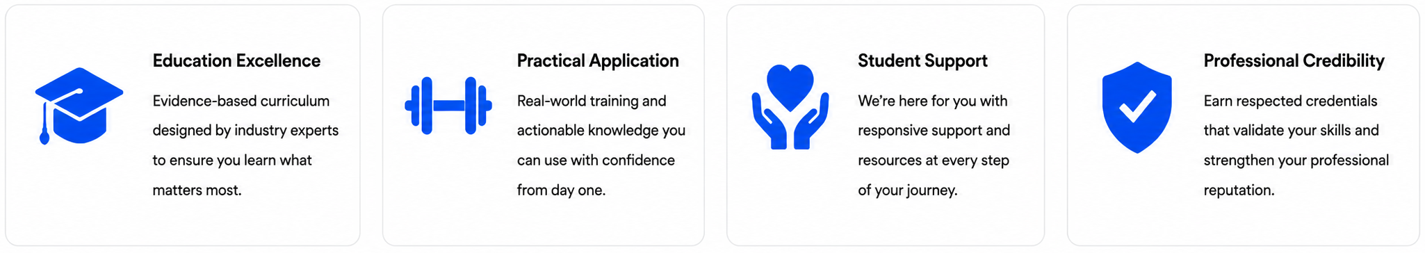 NFPA values include education excellence, practical application, student support, and professional credibility