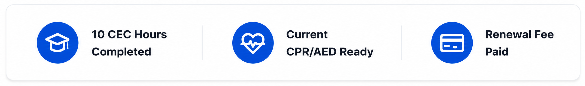 Before submitting the NFPA Renewal Application, complete 10 CEC hours, have current CPR/AED documentation ready, and pay the renewal fee