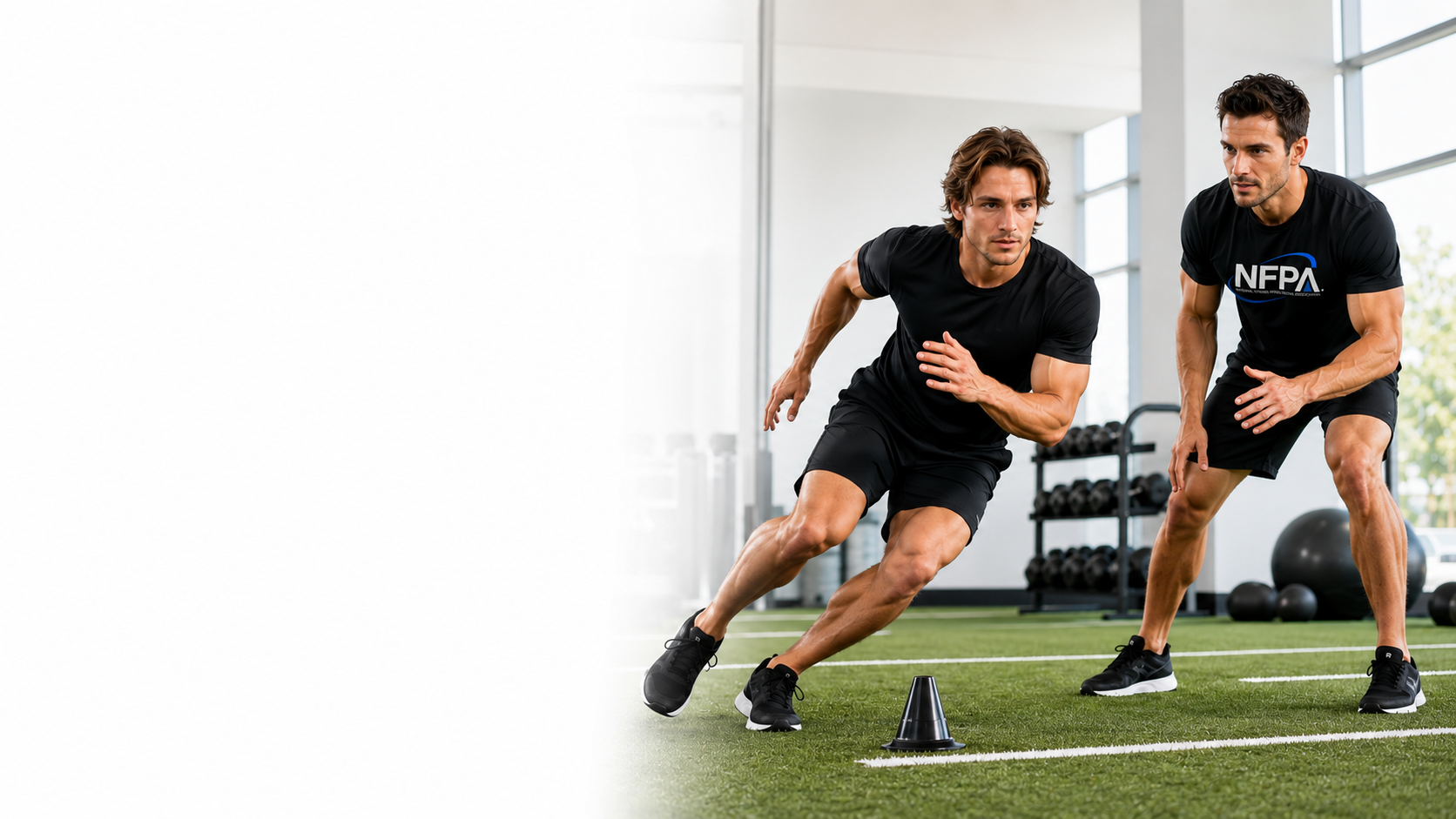 NFPA Sports Performance Specialist coaching an athlete through speed and agility training