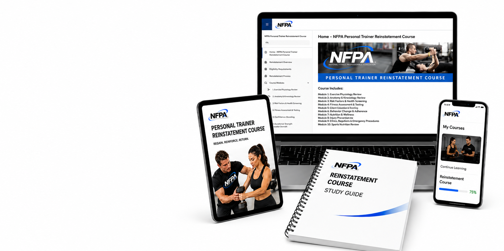 NFPA online Reinstatement Courses with digital course access, study guide, and mobile learning