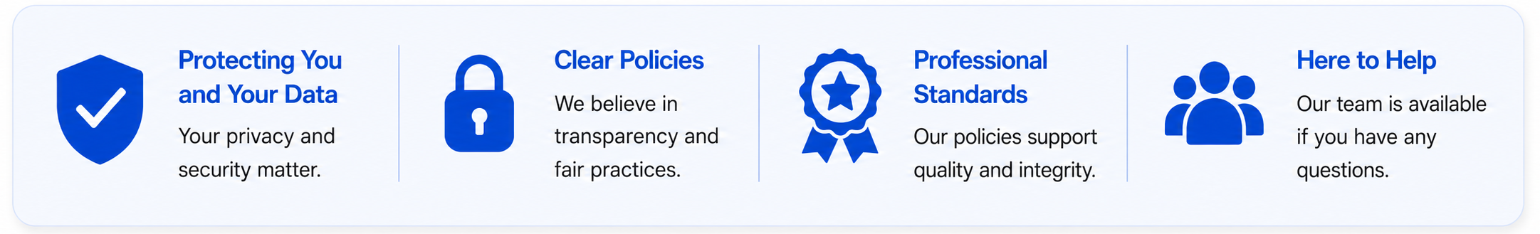 NFPA policies emphasize data protection, clear policies, professional standards, and customer support