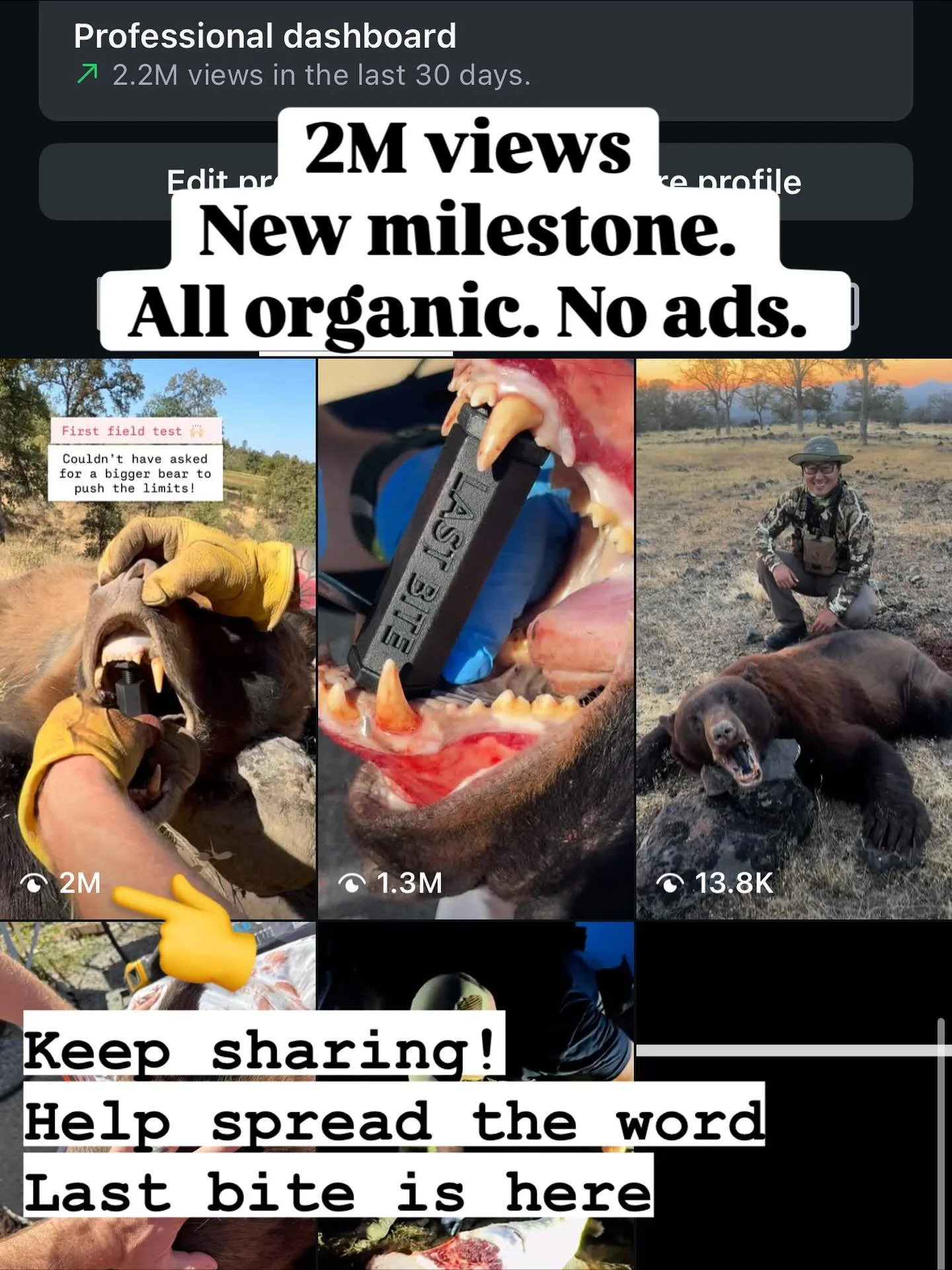 2 Million all organic views on our video. No ads. 

Appreciate every person who watched, shared, and bought. 

We&rsquo;re just getting started.

#LastBitePro