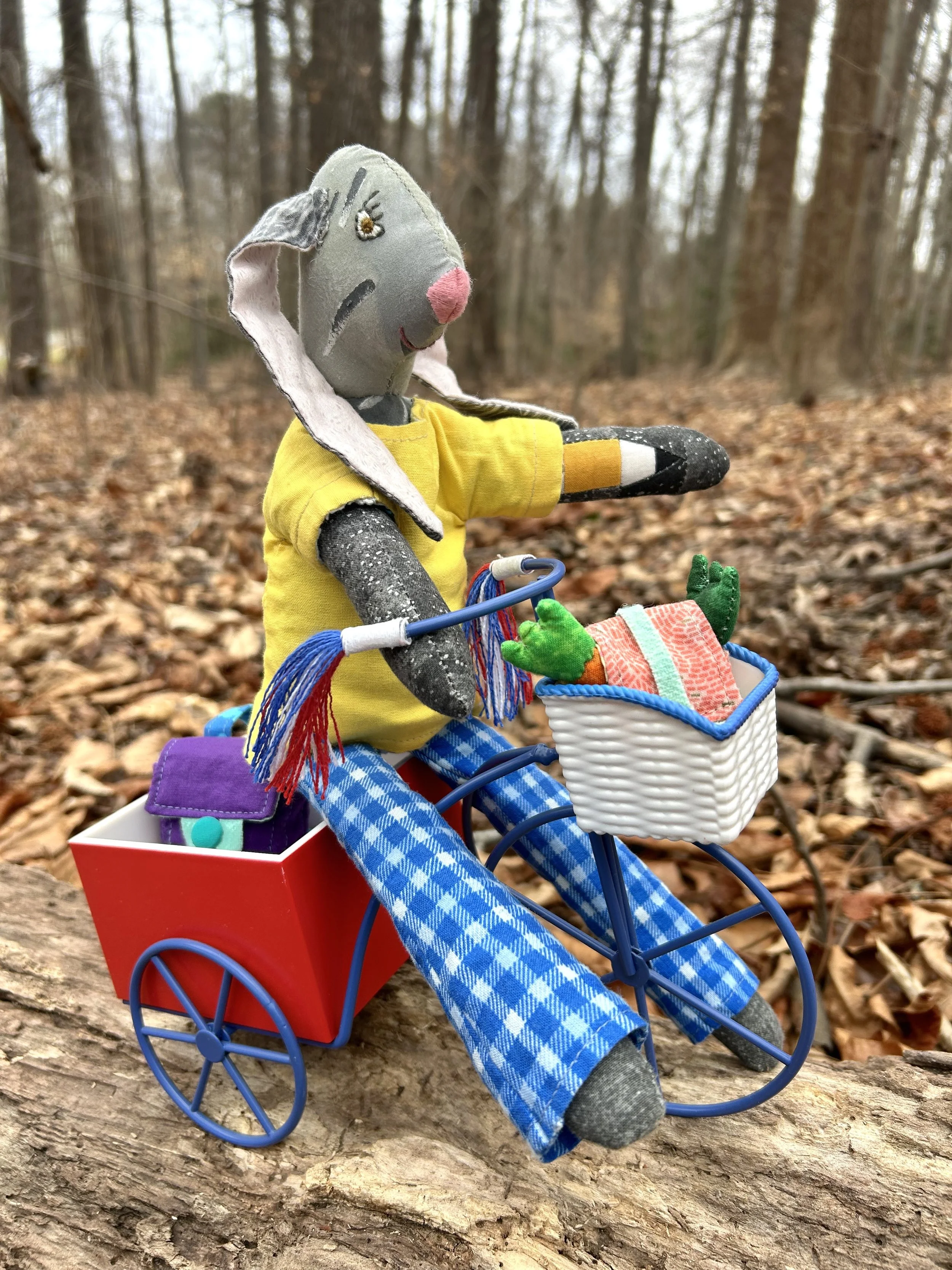 Back to School Bunny rides her bike to school.