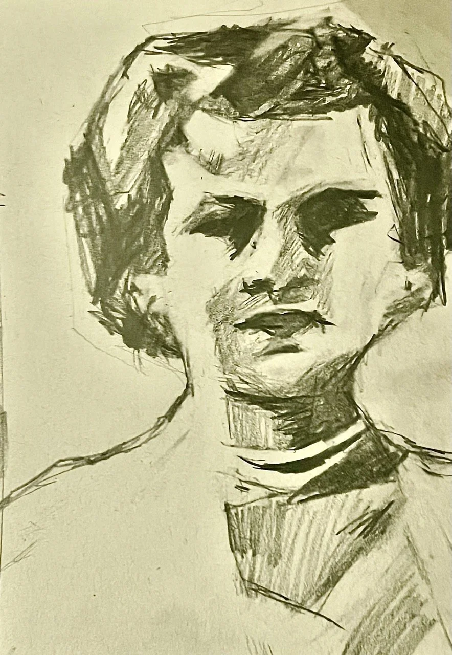 ‘Wedding Guest Study’ for family slide series, oil and pen on paper