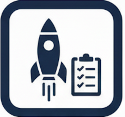 Icon of a rocket next to a checklist